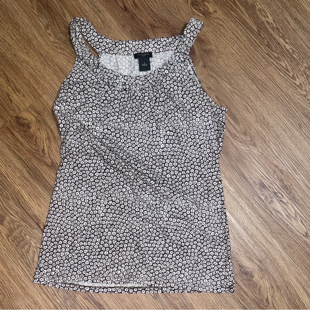 Ann Taylor Black & White Floral Halter Tank Top